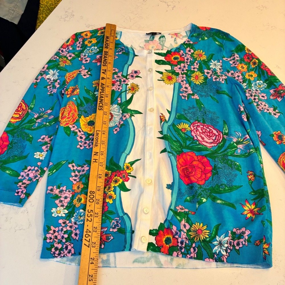 Talbots Cardigan L Floral Cotton Knit Sweater Garden Preppy Classic Cottage - Picture 6 of 9